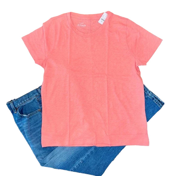 NWT J. Crew Neon Capri Pink/Peach Girlfriend Crewneck Tee - SIZE L - Picture 1 of 10